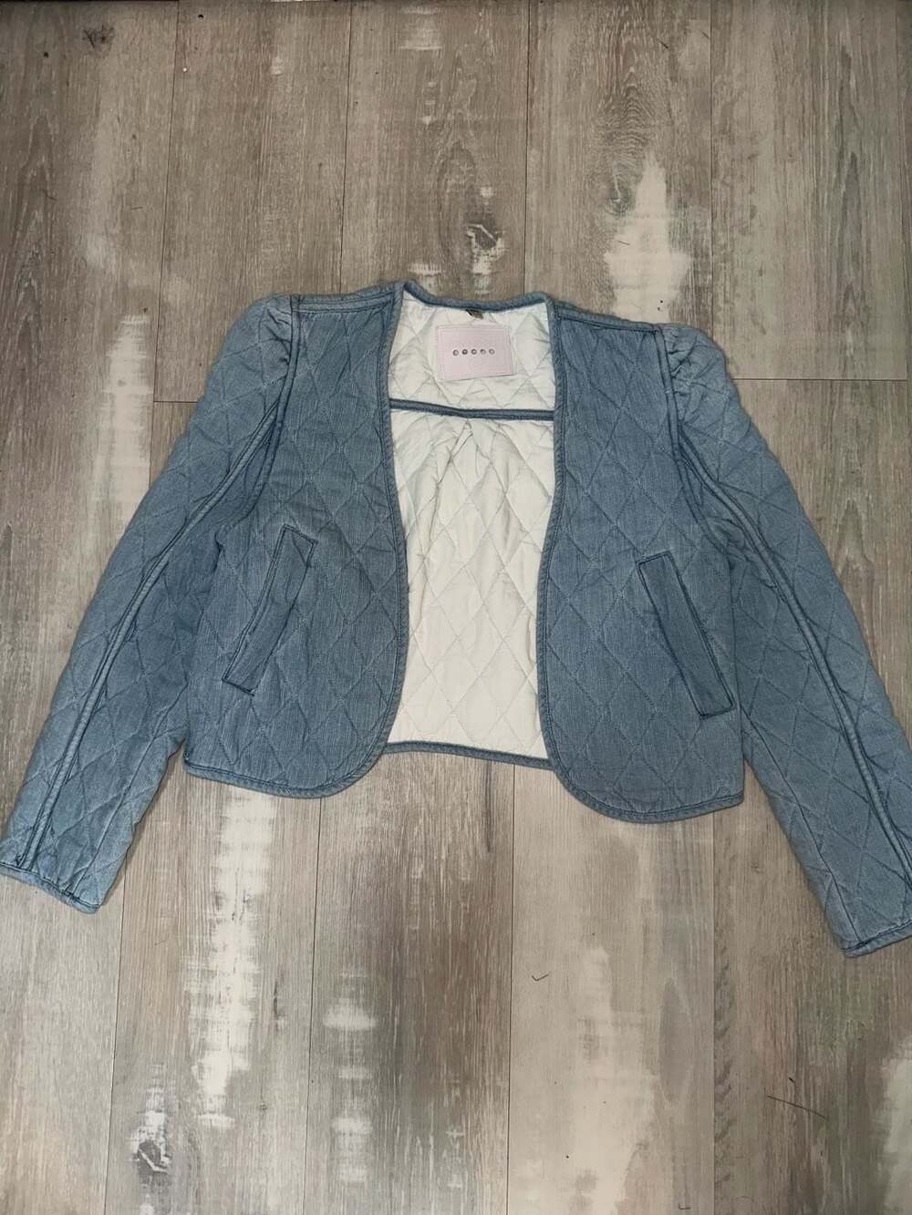 BlankNYC Quilted Denim Cropped Jacket Light Blue XS